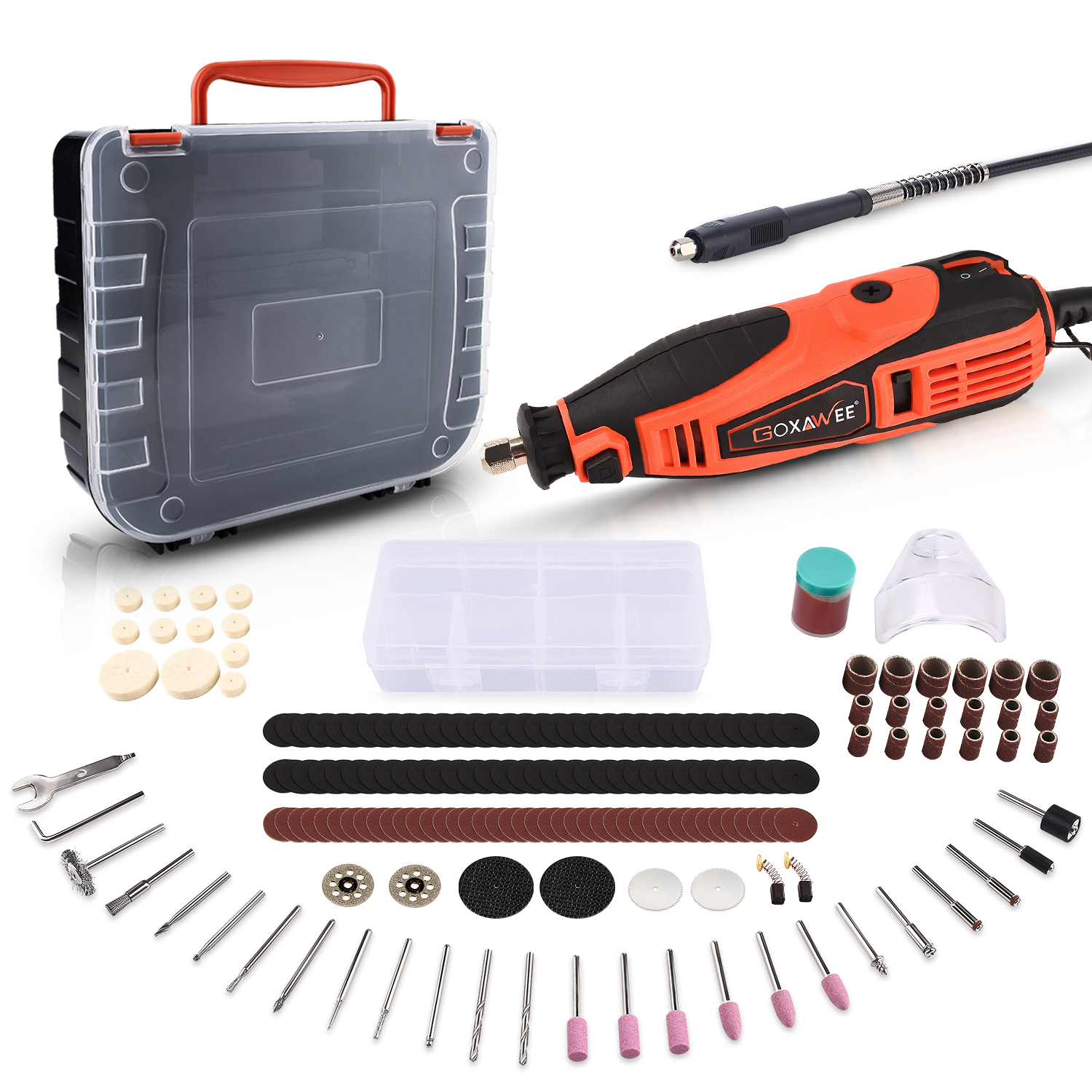 GOXAWEE Rotary Tool Kit with 181 Rotary Tool Accessories & Flex Shaft & Universal Collet,  5 Variable Speed Multi-Tool Electric Mini Drill Set for Crafting DIY Project